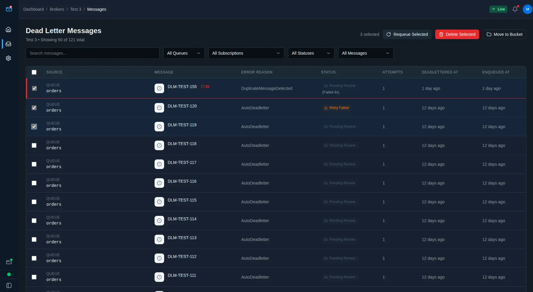 DeadLetterOps message detail view showing error analysis, message metadata, and AI-powered similar message detection